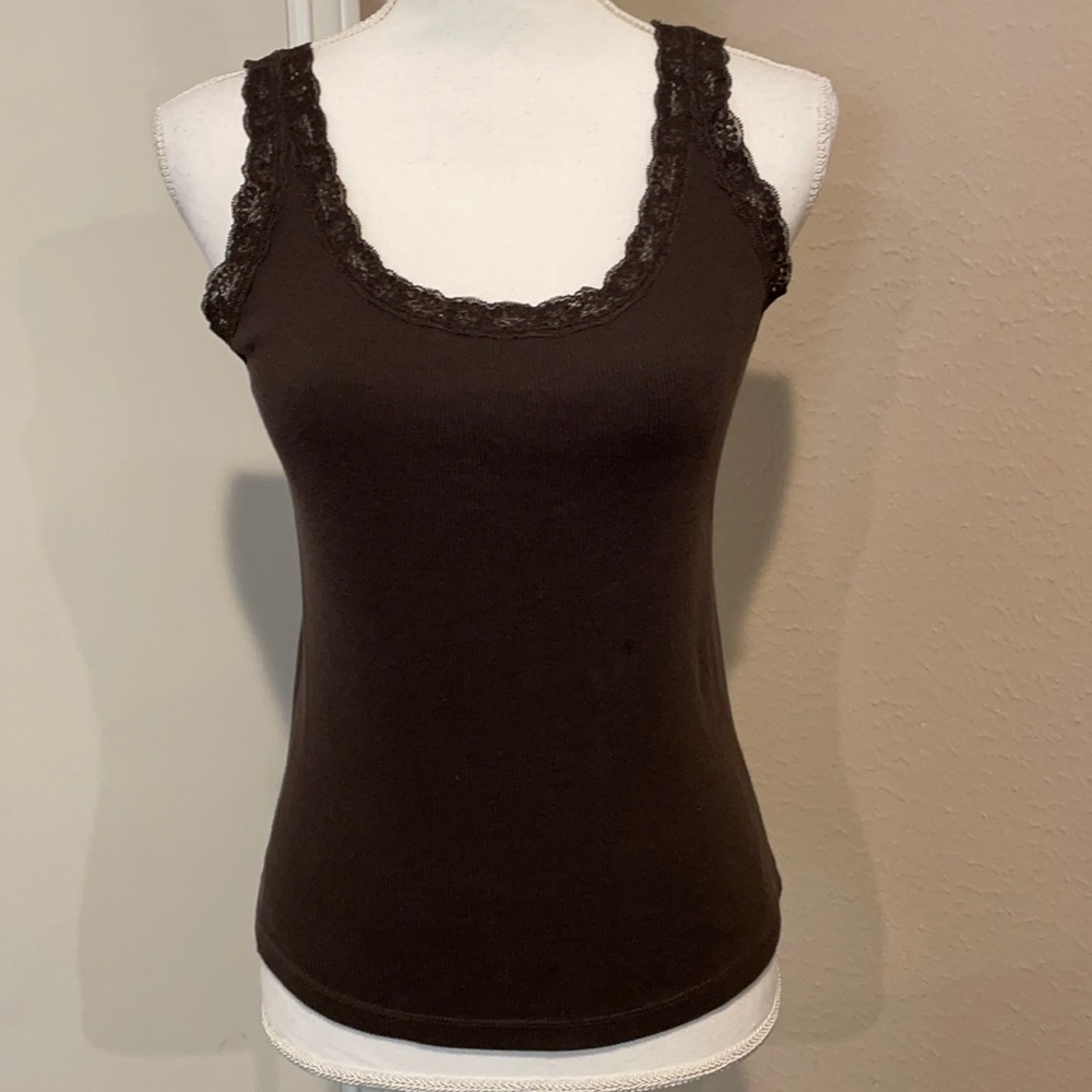 Ann Taylor Brown Ribbed Sleeveless Tee - M